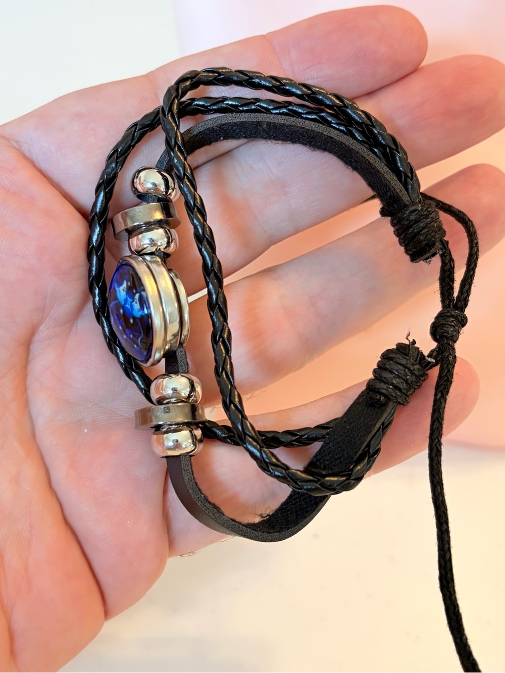 Black & Silver Gemini Zodiac Braided Bracelet. - Picture 3 of 5